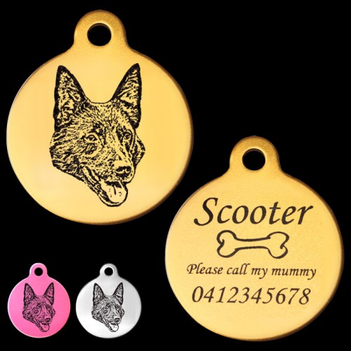 Kelpie Engraved 31mm Large Round Pet Dog ID Tag